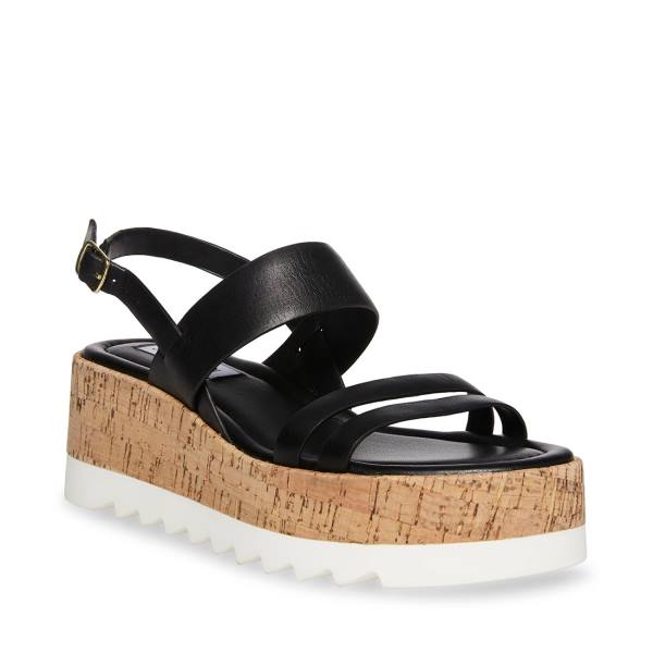 Steve Madden Athena Lær Sandaler Dame Svarte | SM-859PA