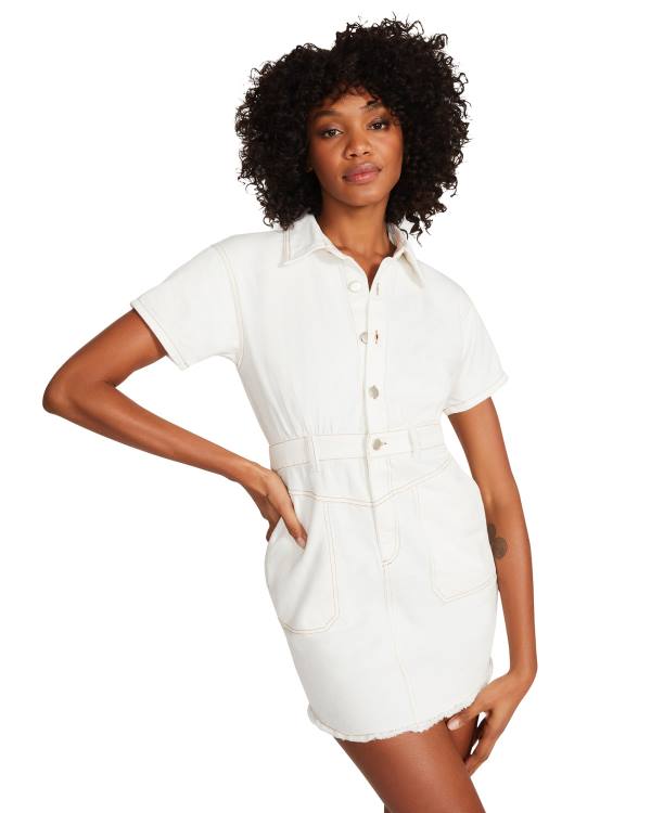 Steve Madden Denim Button Up Kjoler Dame Hvite | SM-804ET
