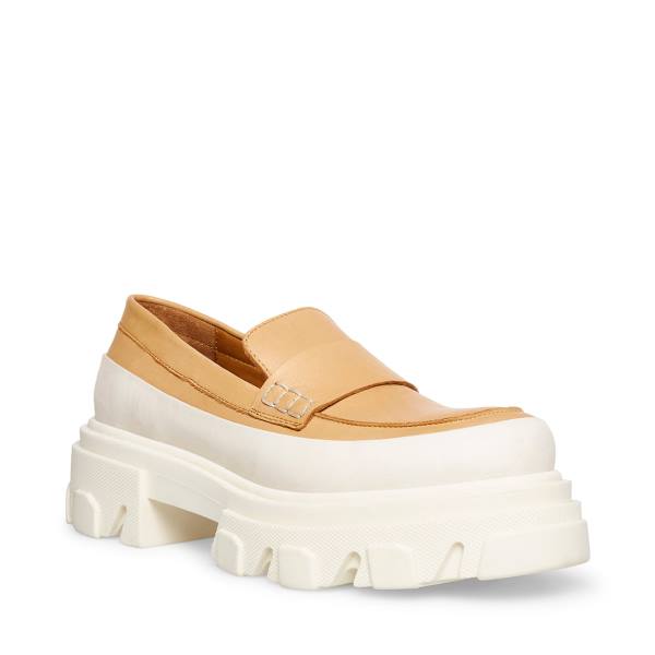 Steve Madden Flossie Tan Lær Loafers Dame Beige | SM-270IQ