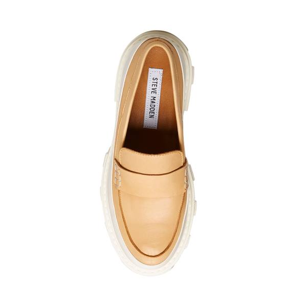 Steve Madden Flossie Tan Lær Loafers Dame Beige | SM-270IQ