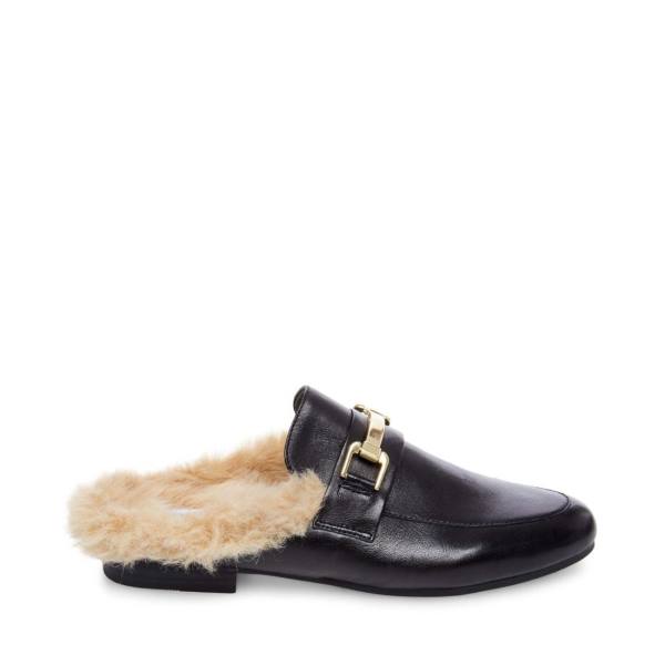 Steve Madden Khloe Lær Tøfler Dame Svarte | SM-258OA