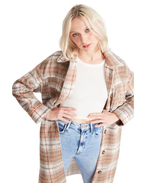 Steve Madden Long Plaid Taupe Frakker Dame Grå Brune | SM-457PG