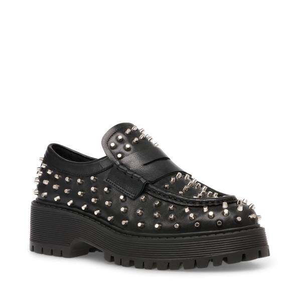 Steve Madden Malvern Studs Loafers Dame Svarte | SM-930HW