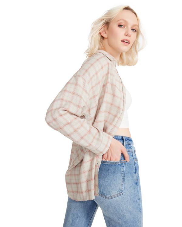 Steve Madden Plaid Flannel Topper Dame Lyse Grå | SM-241XD