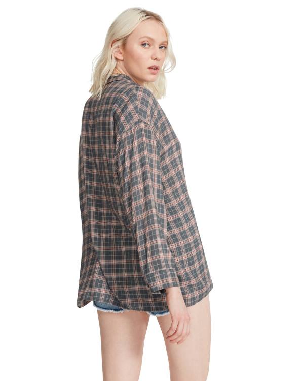 Steve Madden Plaid Flannel Topper Dame Mørke Grå | SM-245ZU