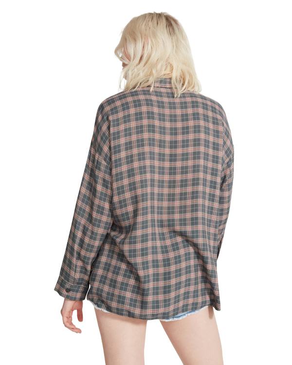 Steve Madden Plaid Flannel Topper Dame Mørke Grå | SM-245ZU