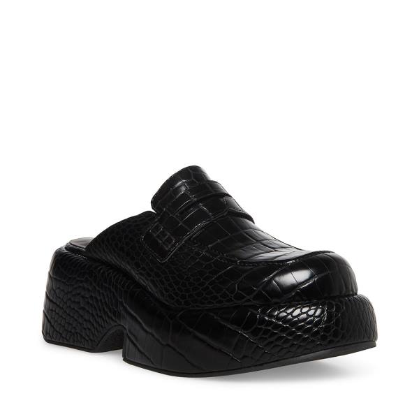 Steve Madden Portia Crocodile Loafers Dame Svarte | SM-976IX