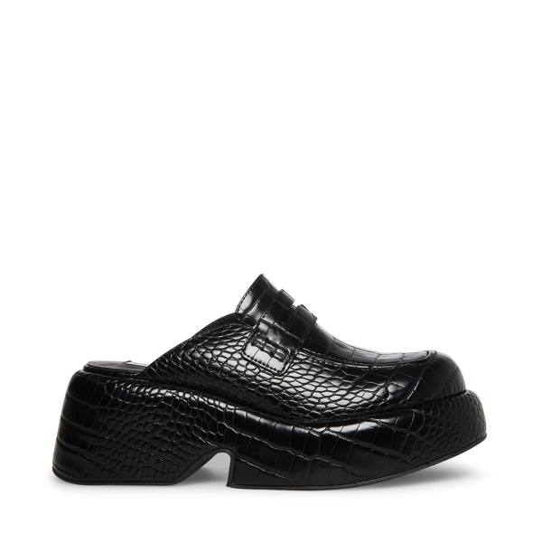 Steve Madden Portia Crocodile Loafers Dame Svarte | SM-976IX