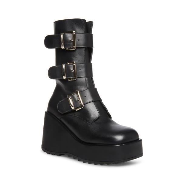 Steve Madden Primrose Lær Ankelstøvletter Dame Svarte | SM-527HX