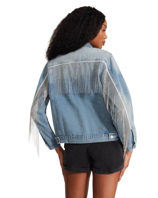 Steve Madden Rhinestone Fringe Denim Jakke Dame Blå | SM-251VK