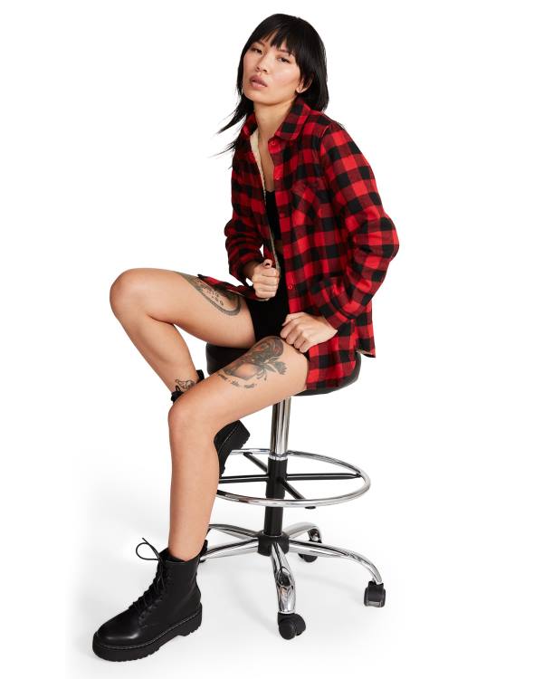 Steve Madden Teddy Forede Flannel Jakke Dame Rød | SM-042OC