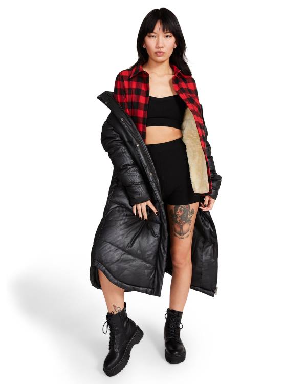 Steve Madden Teddy Forede Flannel Jakke Dame Rød | SM-042OC