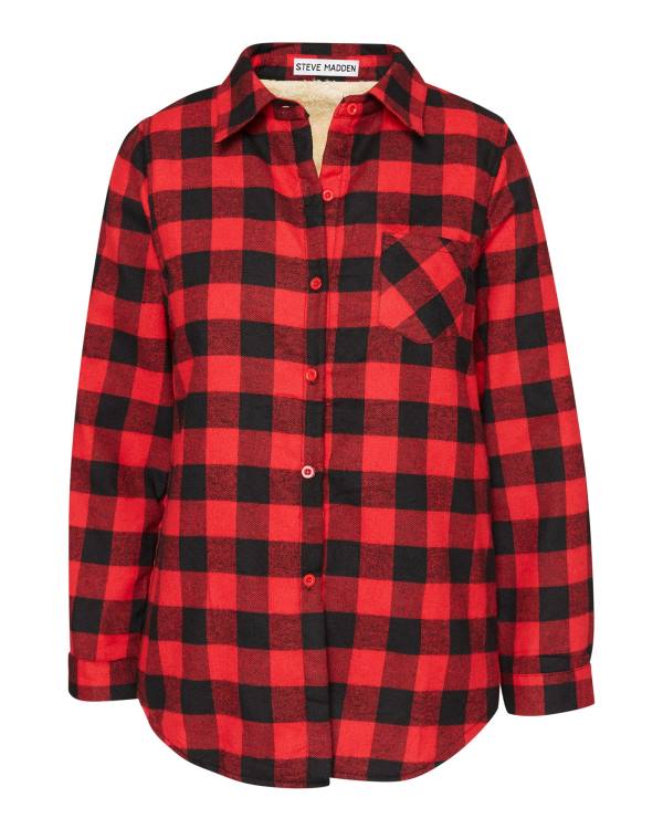 Steve Madden Teddy Forede Flannel Jakke Dame Rød | SM-042OC