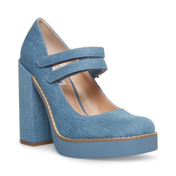 Steve Madden Twice Denim Fabric Heel Høye Hæler Dame Blå | SM-480KE