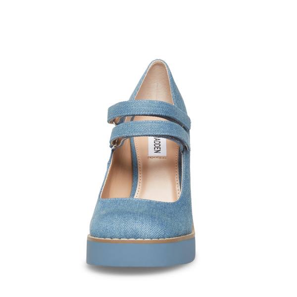 Steve Madden Twice Denim Fabric Heel Høye Hæler Dame Blå | SM-480KE