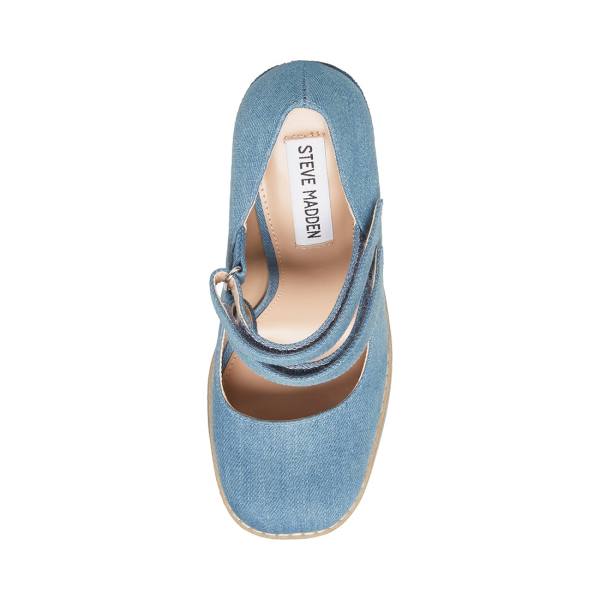 Steve Madden Twice Denim Fabric Heel Høye Hæler Dame Blå | SM-480KE