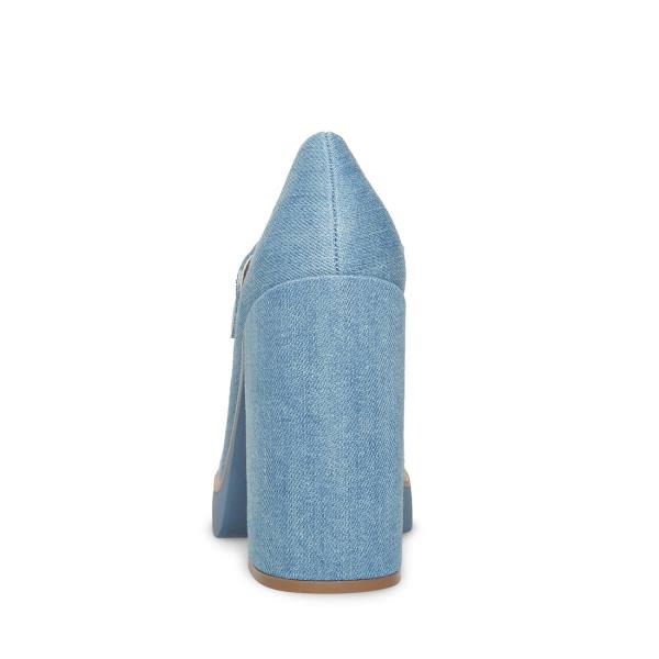 Steve Madden Twice Denim Fabric Heel Høye Hæler Dame Blå | SM-480KE