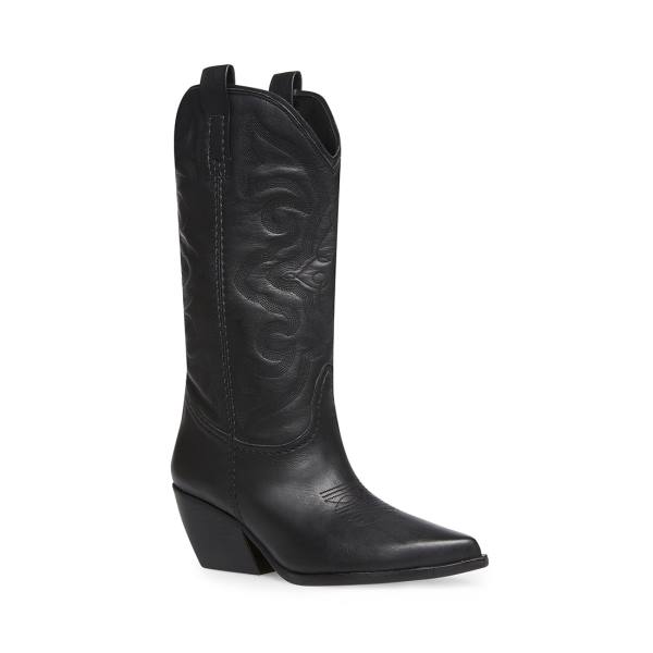 Steve Madden West Lær Støvler Dame Svarte | SM-309ZP