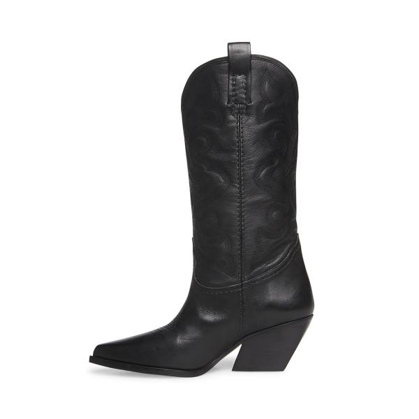 Steve Madden West Lær Støvler Dame Svarte | SM-309ZP