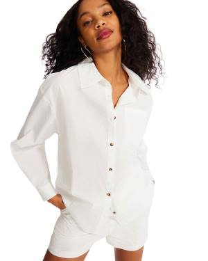 Steve Madden Button Down Kort Set Loungewear Dame Hvite | SM-501GV