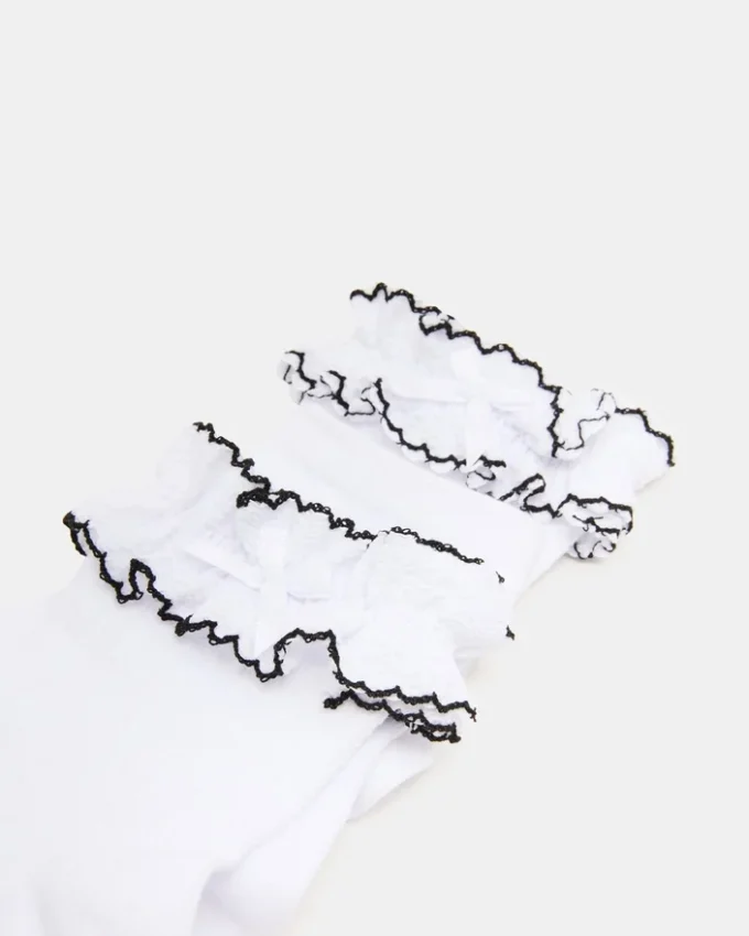 2-pakk Ava Ruffle-sokker, hvite