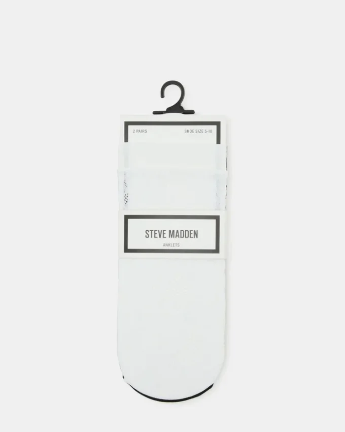 2-pakk med hvite ankel-sokker med blonder