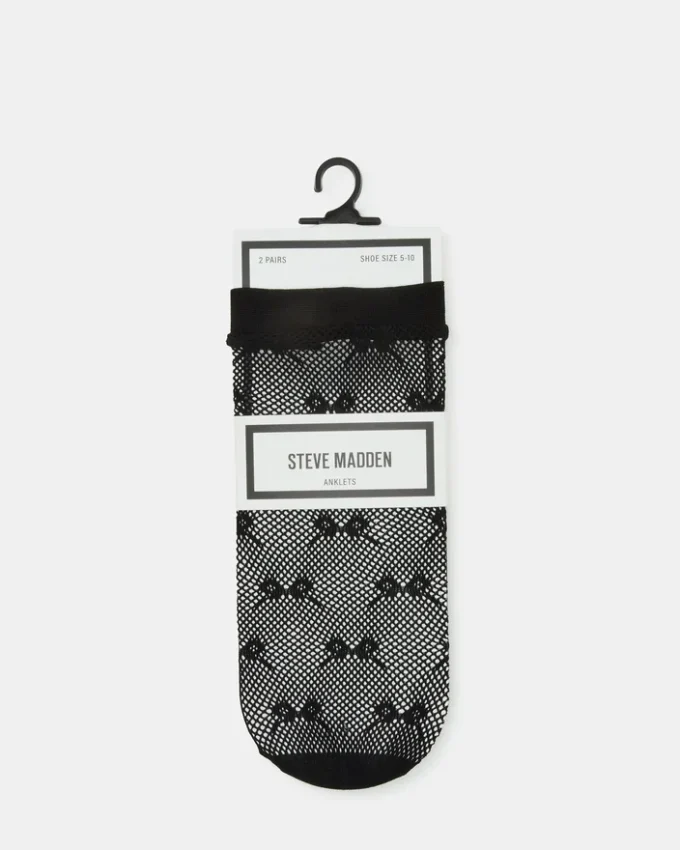 2-pakning med ankel-sokker med sløyfe i fiskenett, svart 2-pakning med ankel-sokker med sløyfe i fiskenett, svart