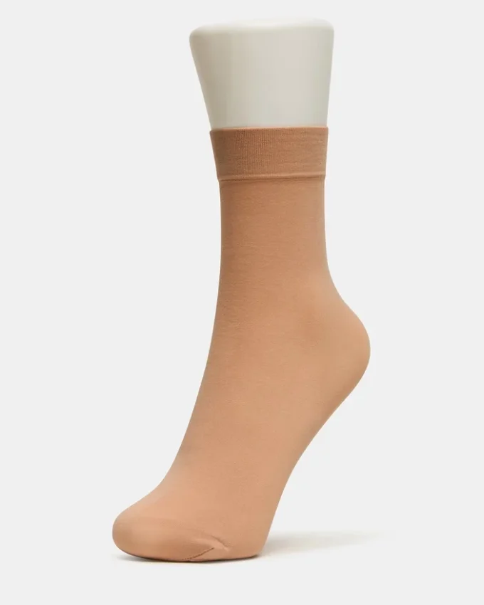 2-pakning med gjennomsiktige ankel-sokker med blomstermønster, vanilje