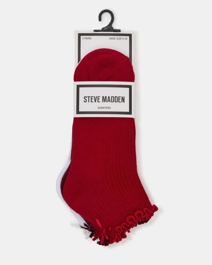 3-pakning Melody-sokker med bølgekant og sløyfe, rød, flerfarget