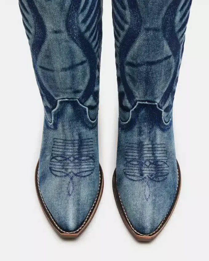 Albany-støvler i denim med bred legg