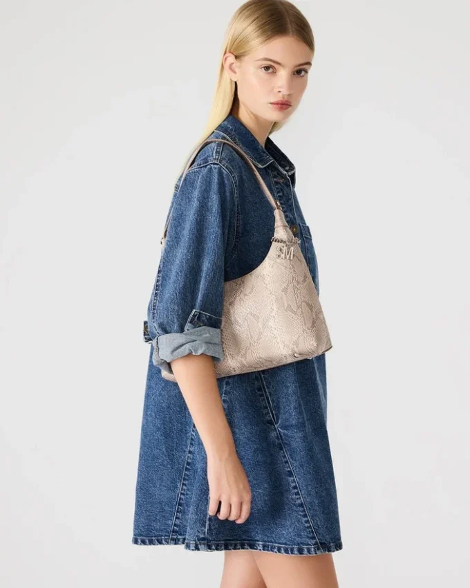 Amari-veske i sandfarget slangeskinn