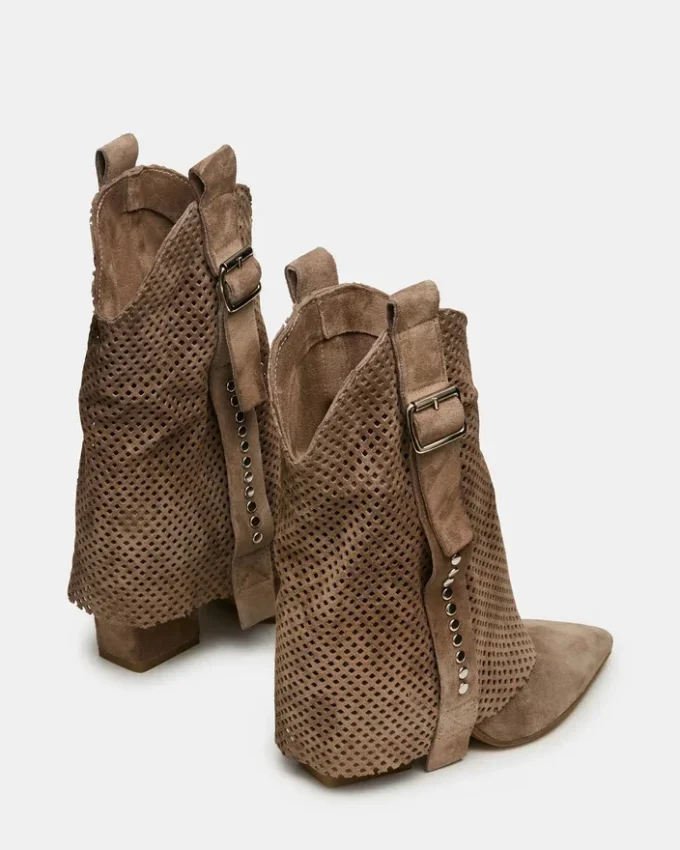 Aubrielle taupe-farget semsket skinn