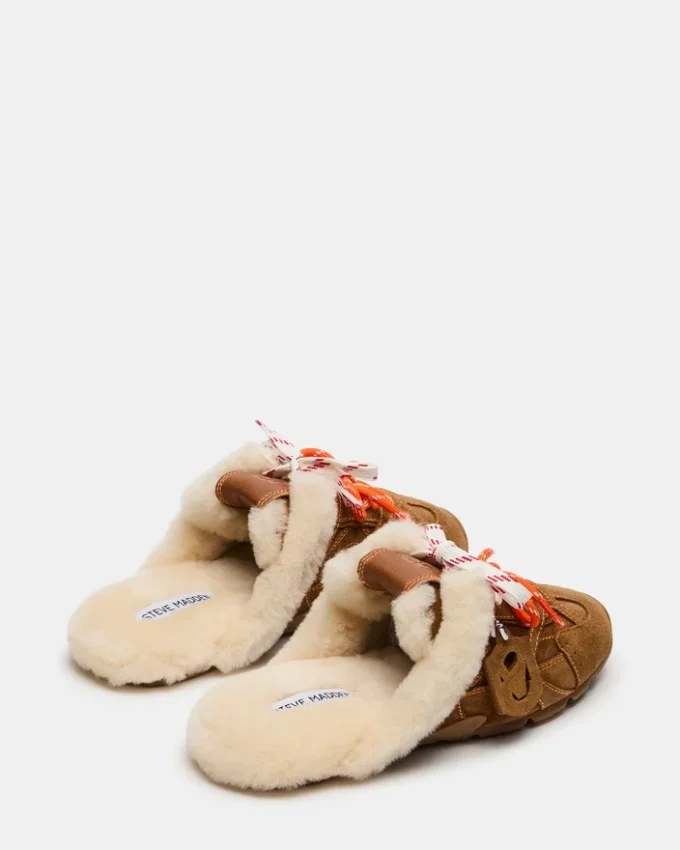 Aziel Mule Faux Fur Chestnut Suede