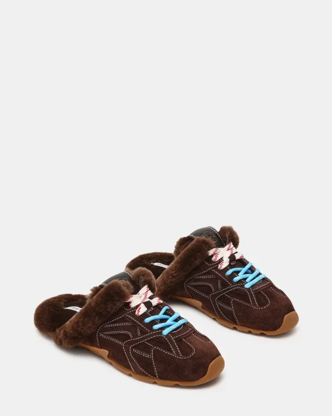 Aziel Mule med imitert pels i sjokoladebrun semsket skinn