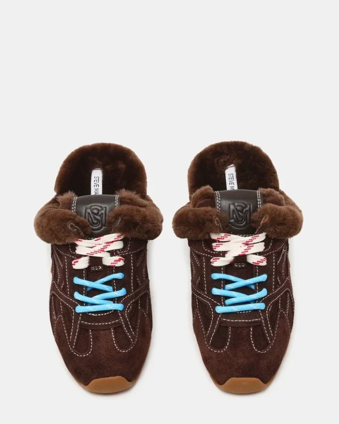 Aziel Mule med imitert pels i sjokoladebrun semsket skinn