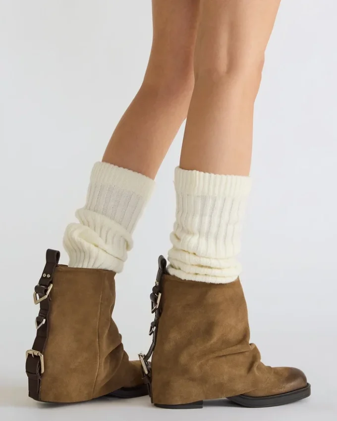 Benji taupe-farget semsket skinn