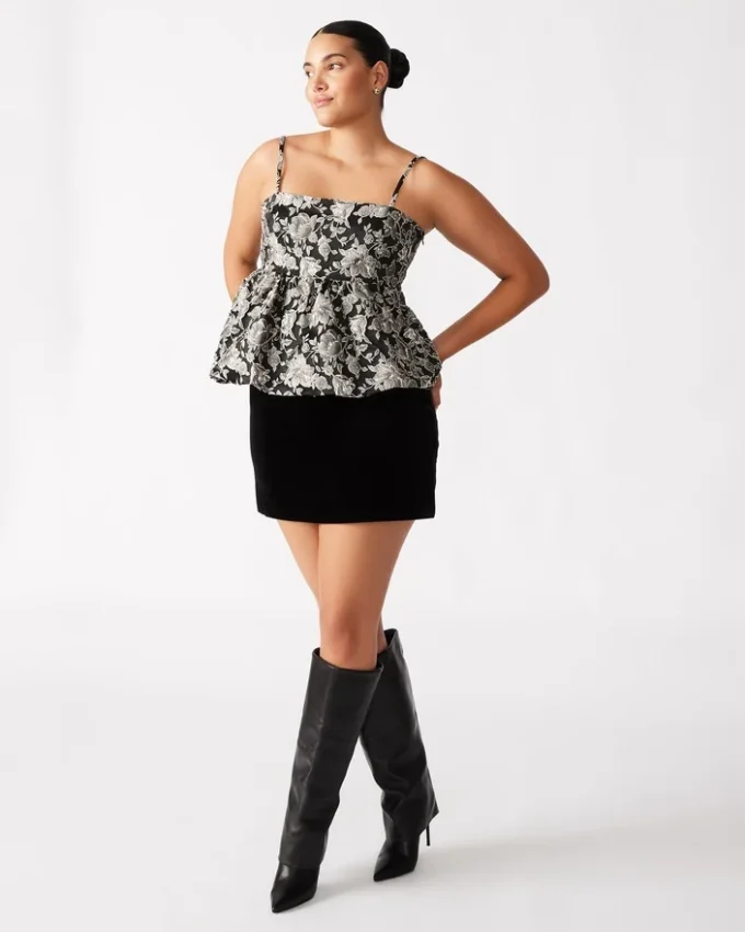 Bodi-top i svart med mønster