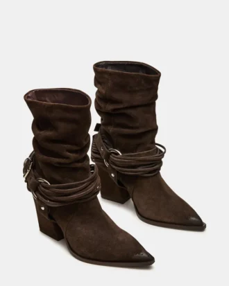 Lauper mørk taupe-farget semsket skinn