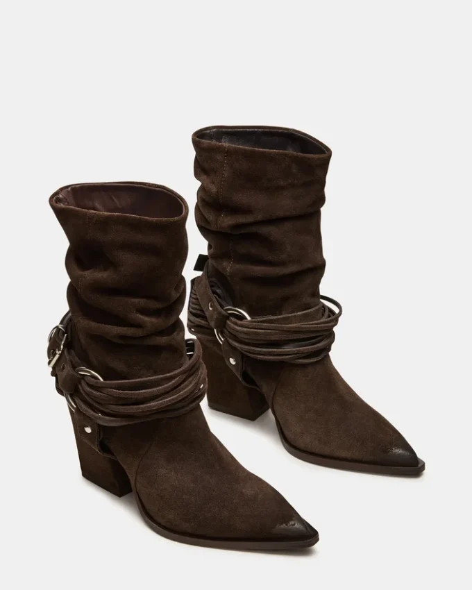 Lauper mørk taupe-farget semsket skinn