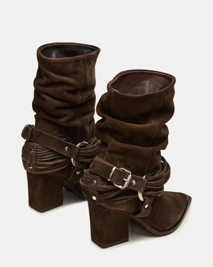 Lauper mørk taupe-farget semsket skinn