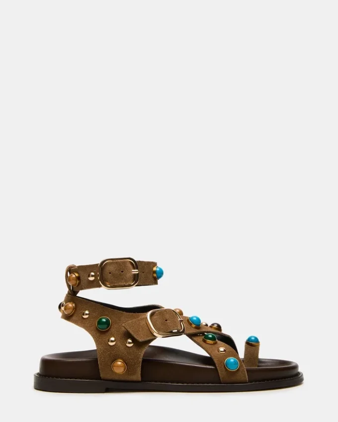 Lineær taupe-farget semsket skinn