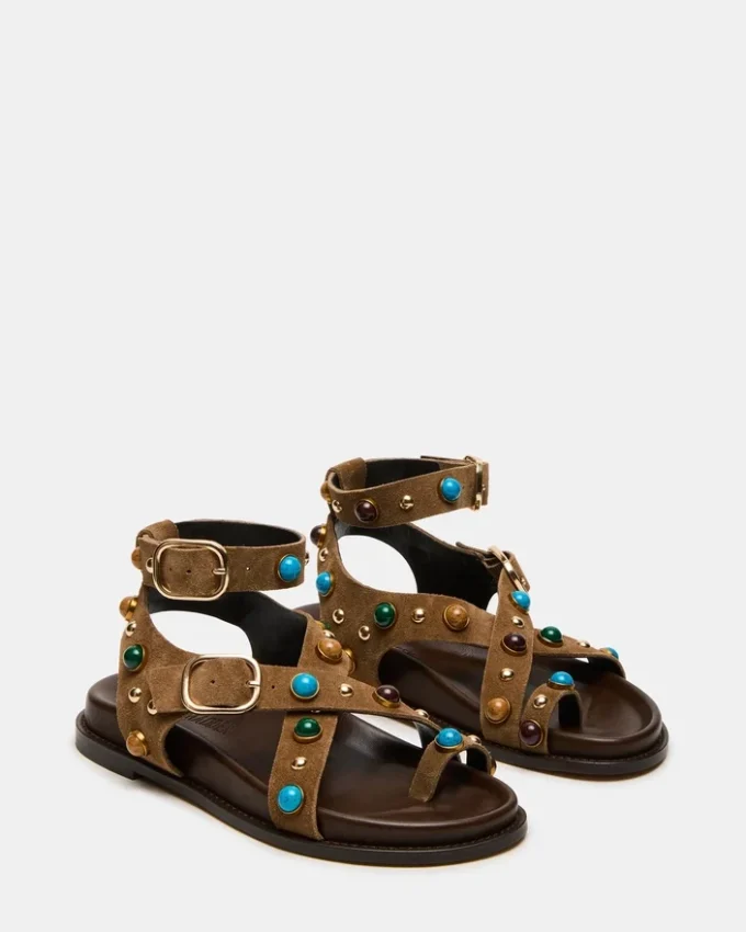 Lineær taupe-farget semsket skinn