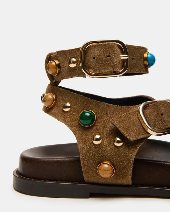 Lineær taupe-farget semsket skinn