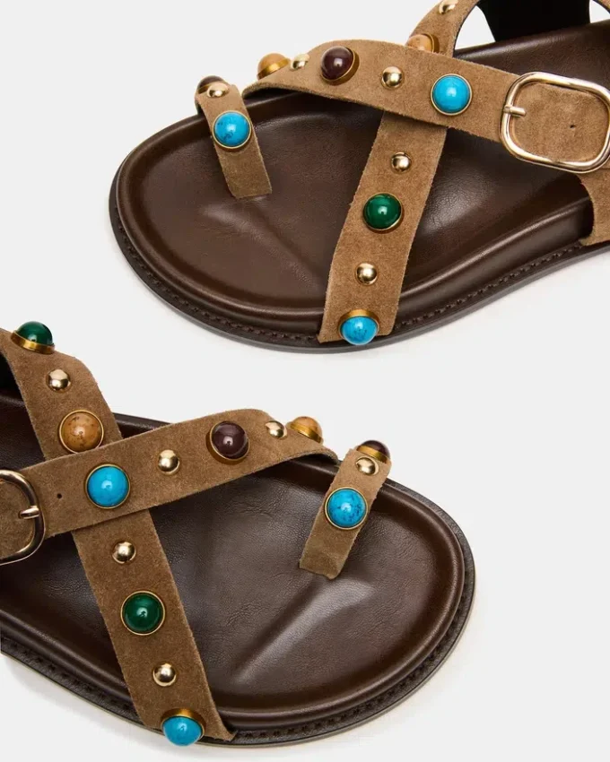 Lineær taupe-farget semsket skinn