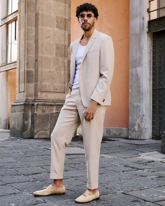 Logan taupe-farget semsket skinn