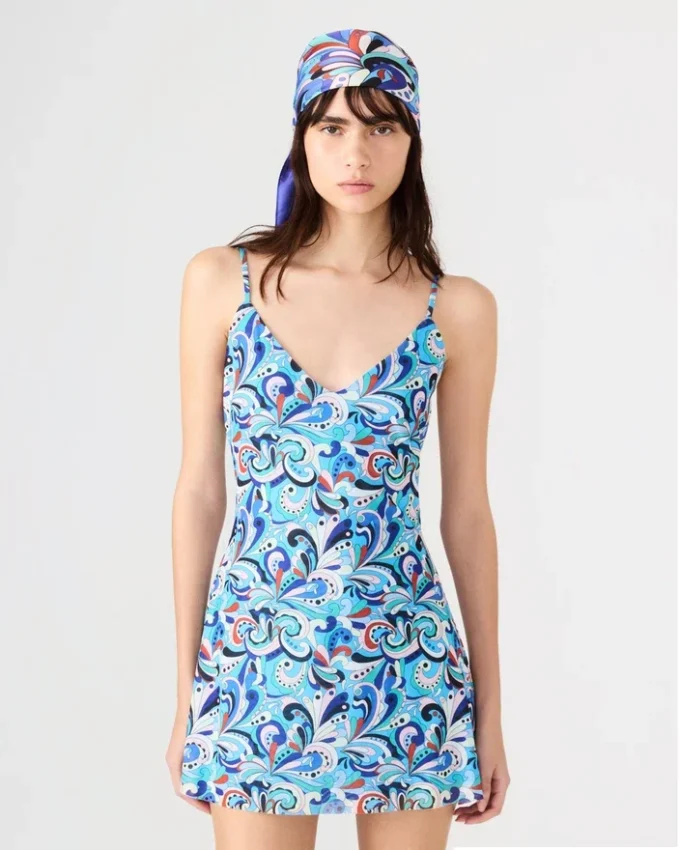 Sheila-kjole i blågrønn paisley