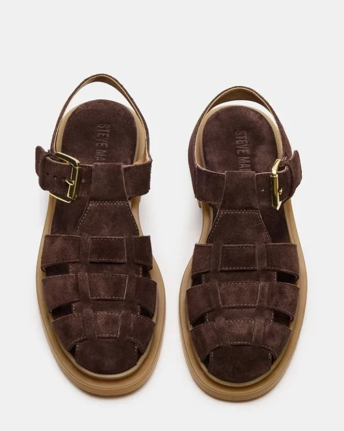 Tope sjokoladebrun semsket skinn